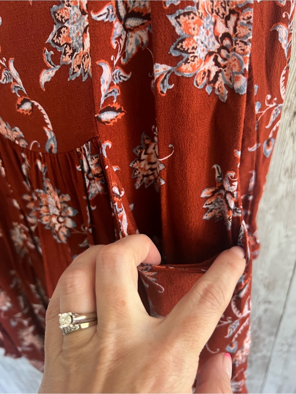 Garnet Hill Rust Floral Drop Waist Button-Front Long Sleeve Dress Boho Size 4 - Picture 3 of 5